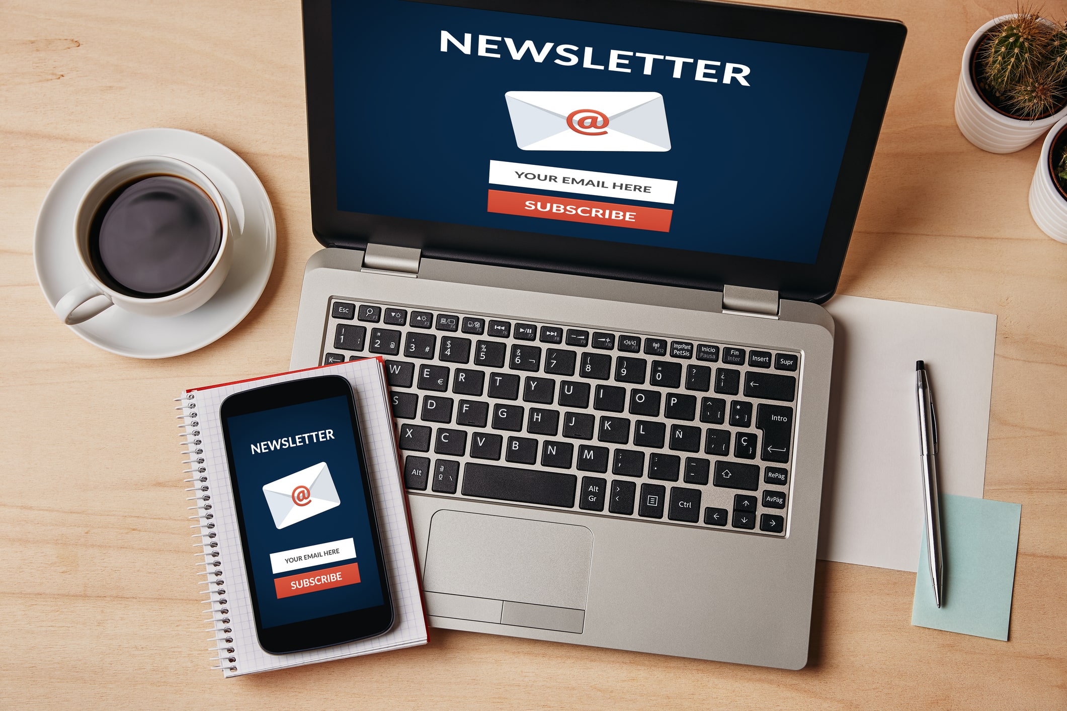 Subscribe newsletter concept on laptop and smartphone screen