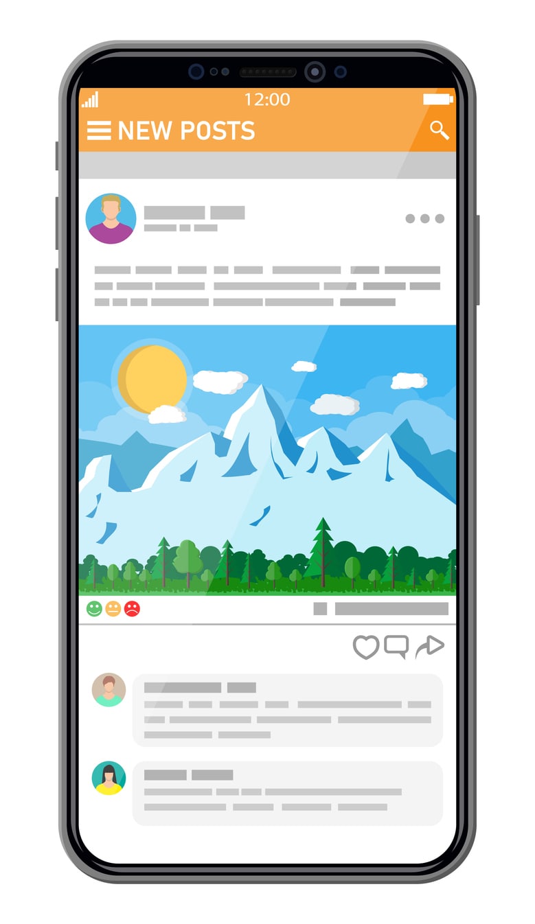 Social network interface template on smartphone